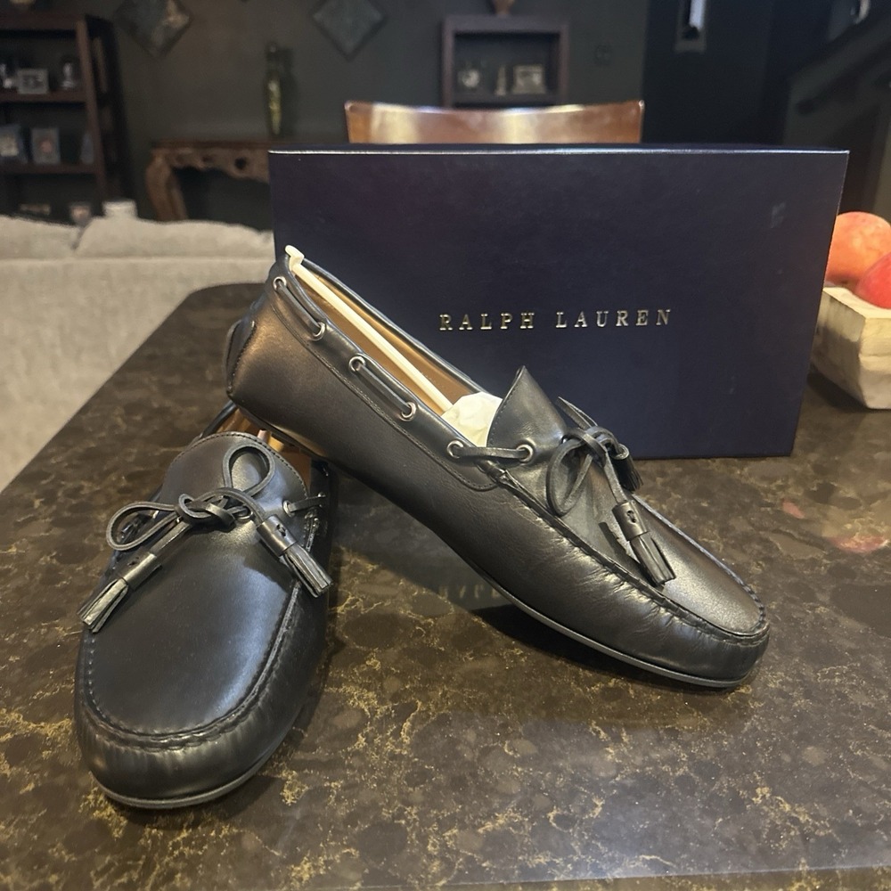 Ralph Lauren Purple Label Harold Tassel Loafer Men 11D Black Leather Shoe Italy